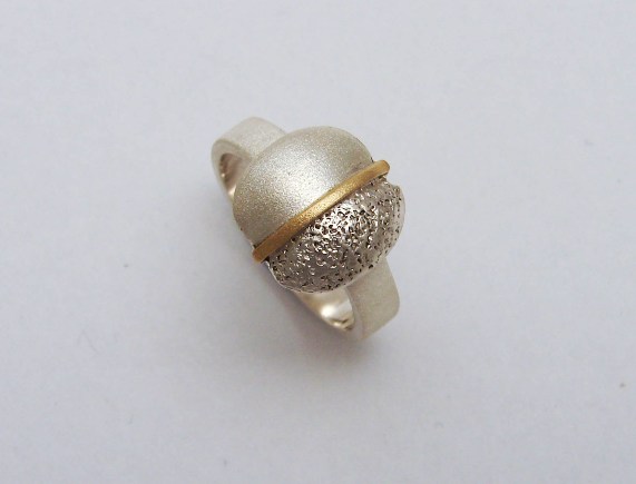 'Sand and Sea - Frosted Sterling Silver Ring with 18ct Yellow Gold Detail' by artist Marley McKinnie